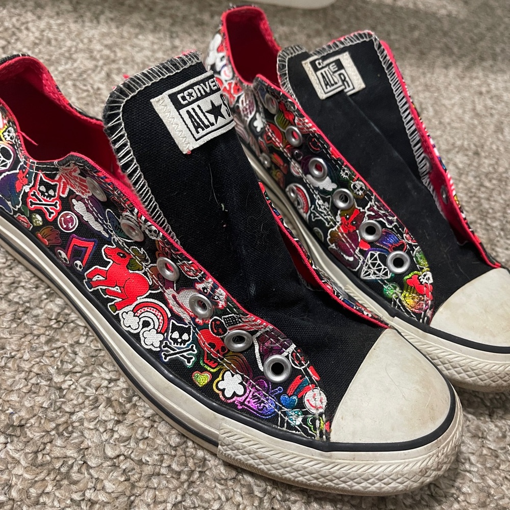 Converse Black and Red Graphic Slip-On Shoes graffiti pony